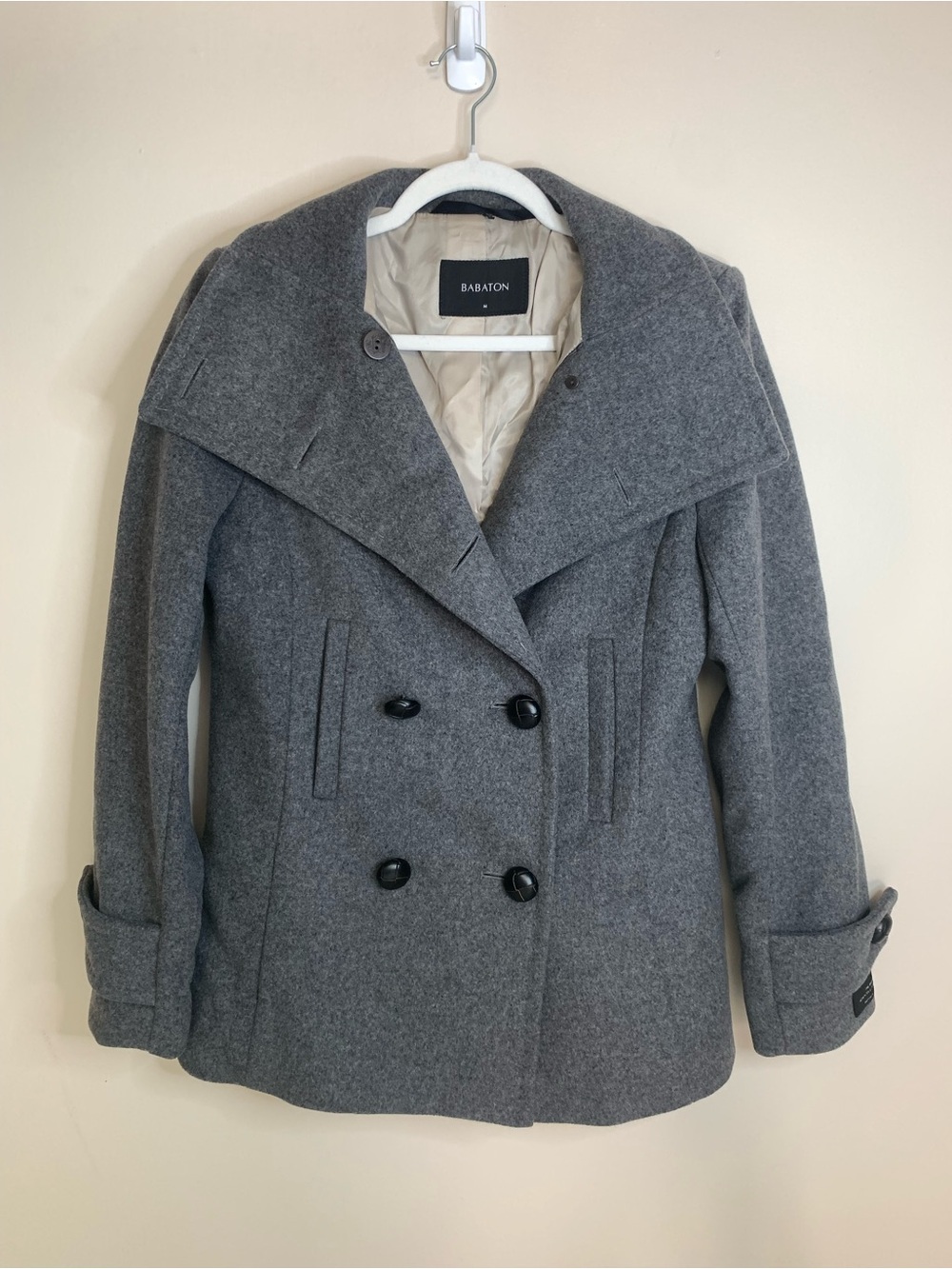 Aritzia Babaton Gray Pea Coat Wool Cashmere